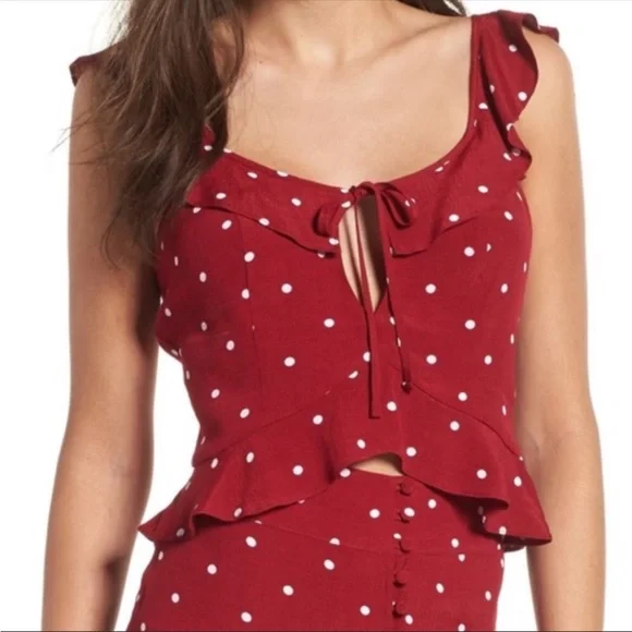 NWOT Leith red ruffle polka dot tie crop top Italian riviera retro vintage - Picture 2 of 12